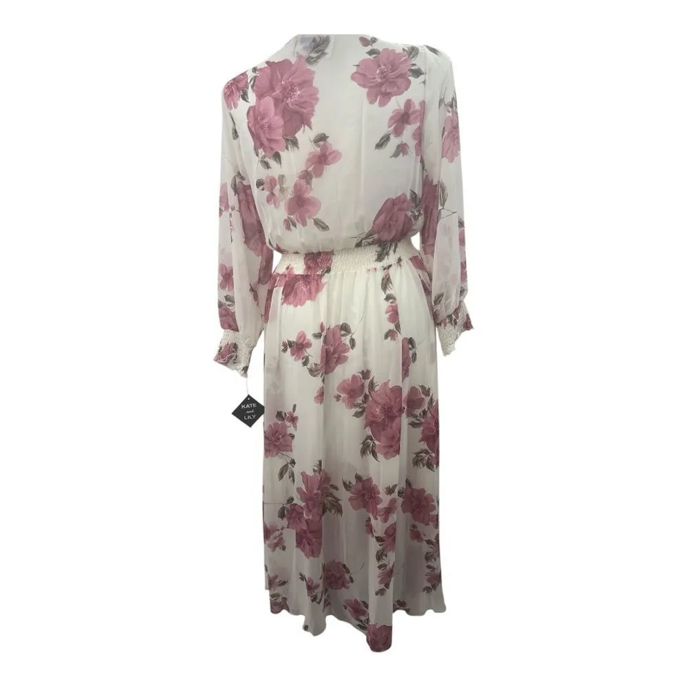 Kate & Lily Pink and Red Pleated Maxi Floral Dress with Waistband Size 14 - Image 4