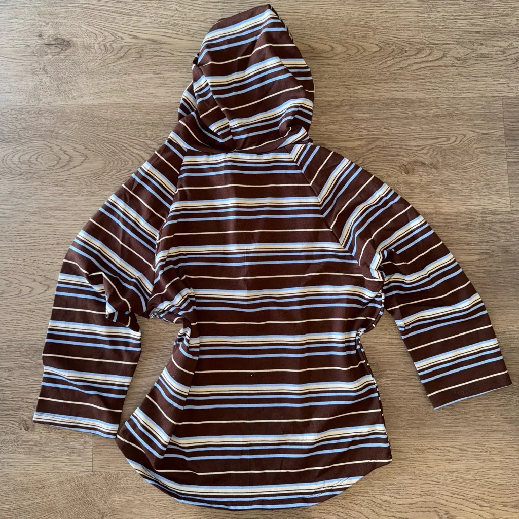 Vintage 00s Y2K “Anchor Blue” Brand Striped Brown Hoodie Top Shirt Size XL-NWT - Image 5
