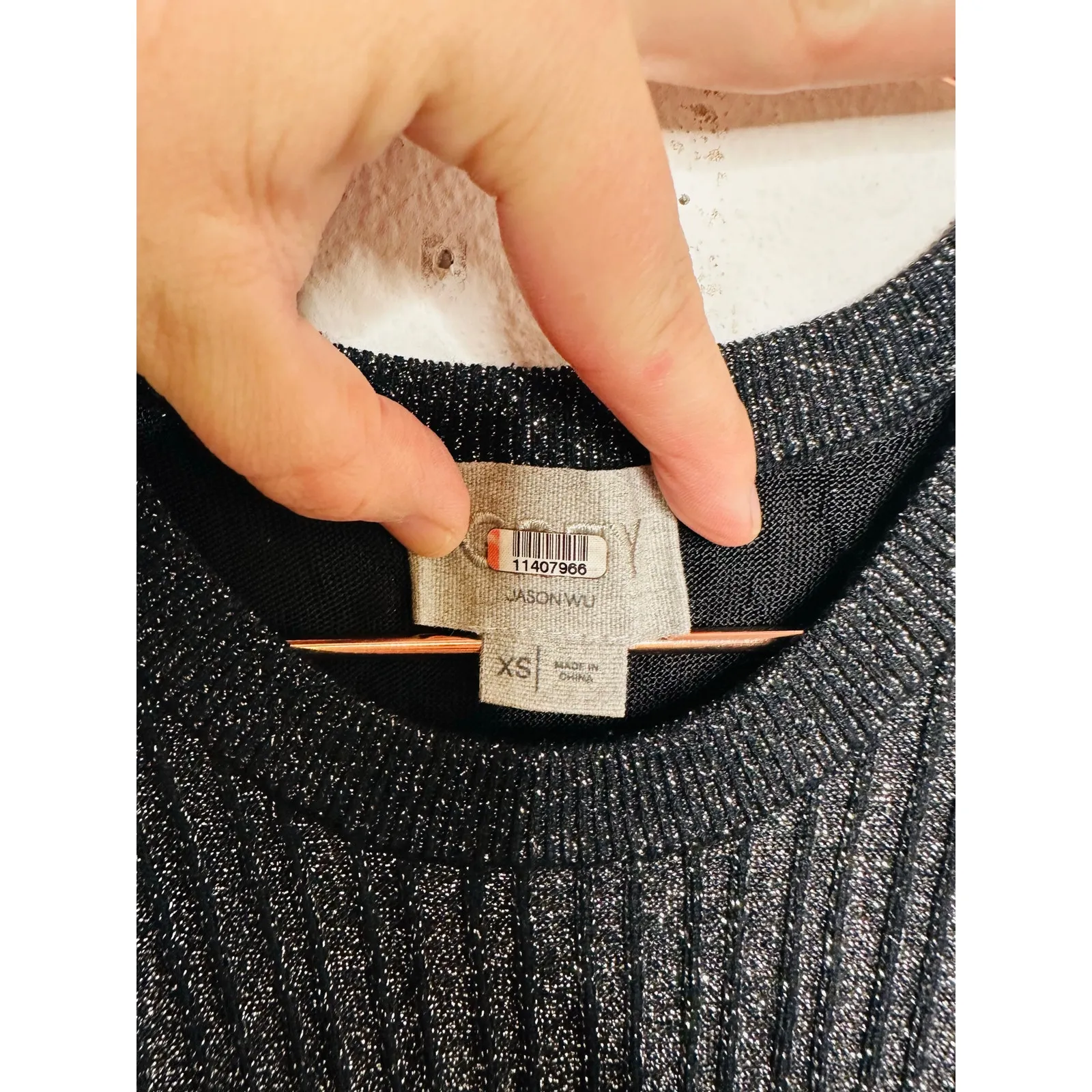 JASON WU Black Gunmetal Knit Merino Wool Blend Lurex Knit Midi Dress sz XS - Image 8