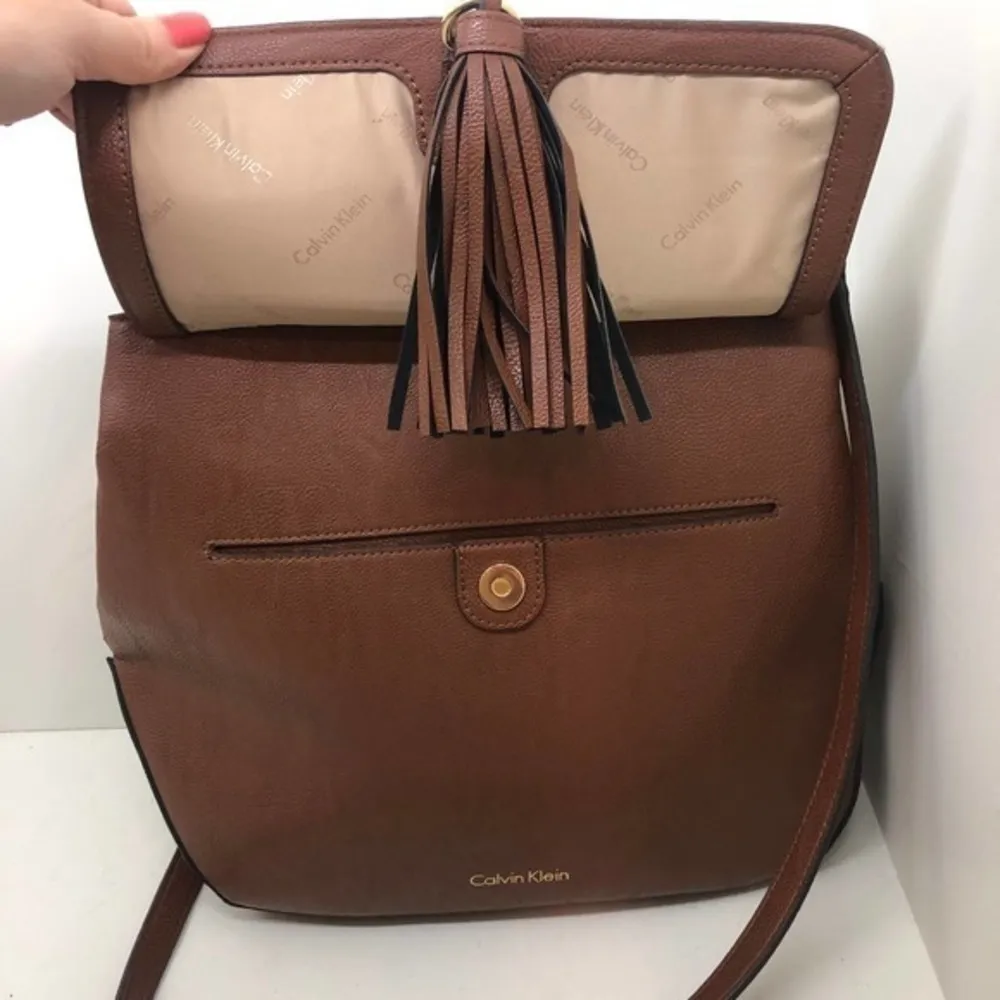 Calvin Klein brown crossbody faux lather tassel - Image 2