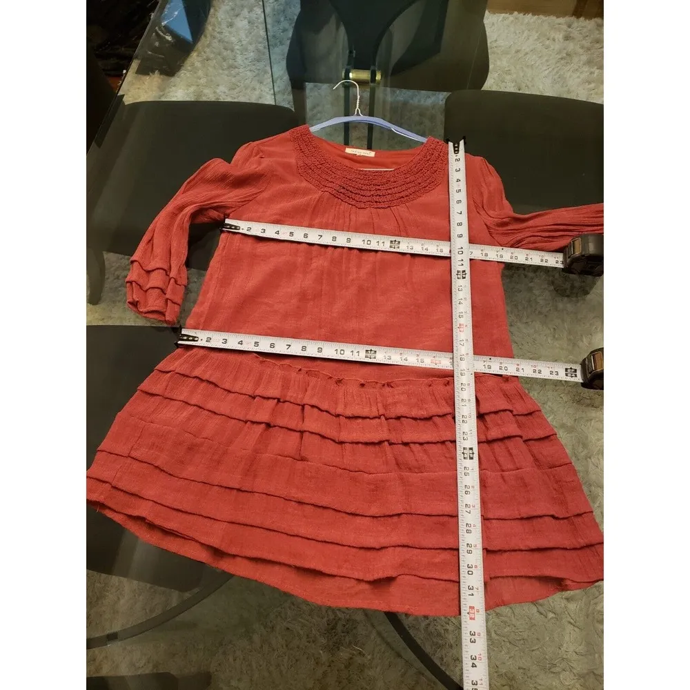 Indigo Soul Burnt Orange Tiered Boho Tunic Long Sleeve Knee Length Dress Large - Image 7