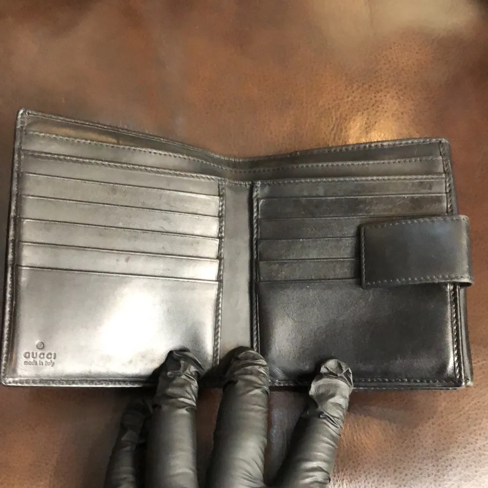 GUCCI Black Lambskin Canvas GG Guccismo Bifold Wallet Billfold Coin Section VTG - Image 4