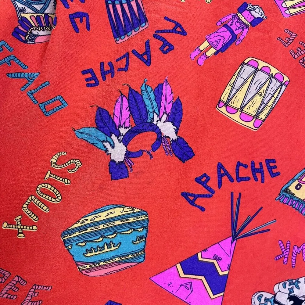 Womens Long Sleeve Silk Shirt Large Red Button Up Tribes Native American Sioux - Image 11