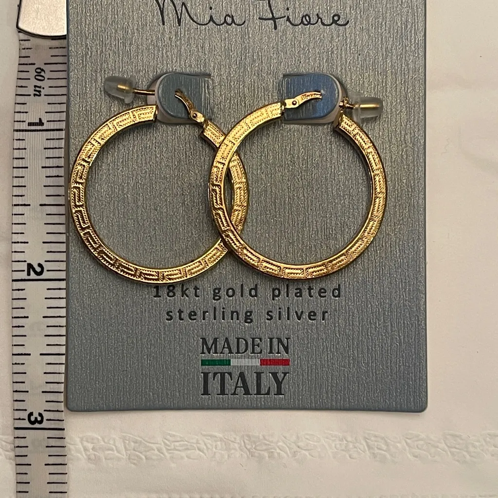 Mia Fiore Greek Key Gold Plated Sterling Silver Earrings NWT - Image 4