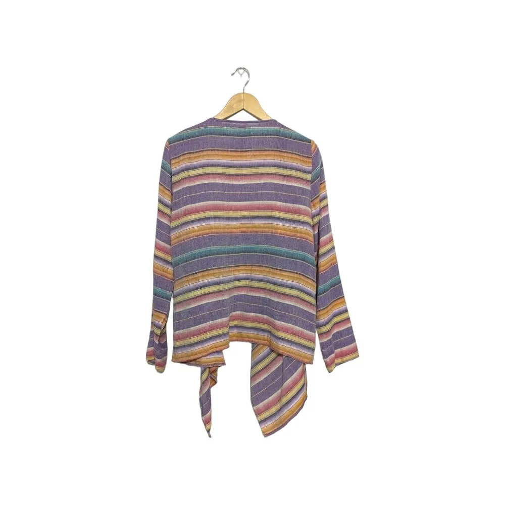 Tasha Polizzi Lightweight Pastel Striped Cardigan Long Sleeve Flowy Waterfall Purple Size L - Image 3