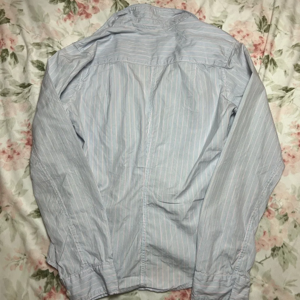 FRANK & EILEEN Barry Crinkle Cotton Tailored Button Up Shirt Blue Stripe Sz XS - Image 5