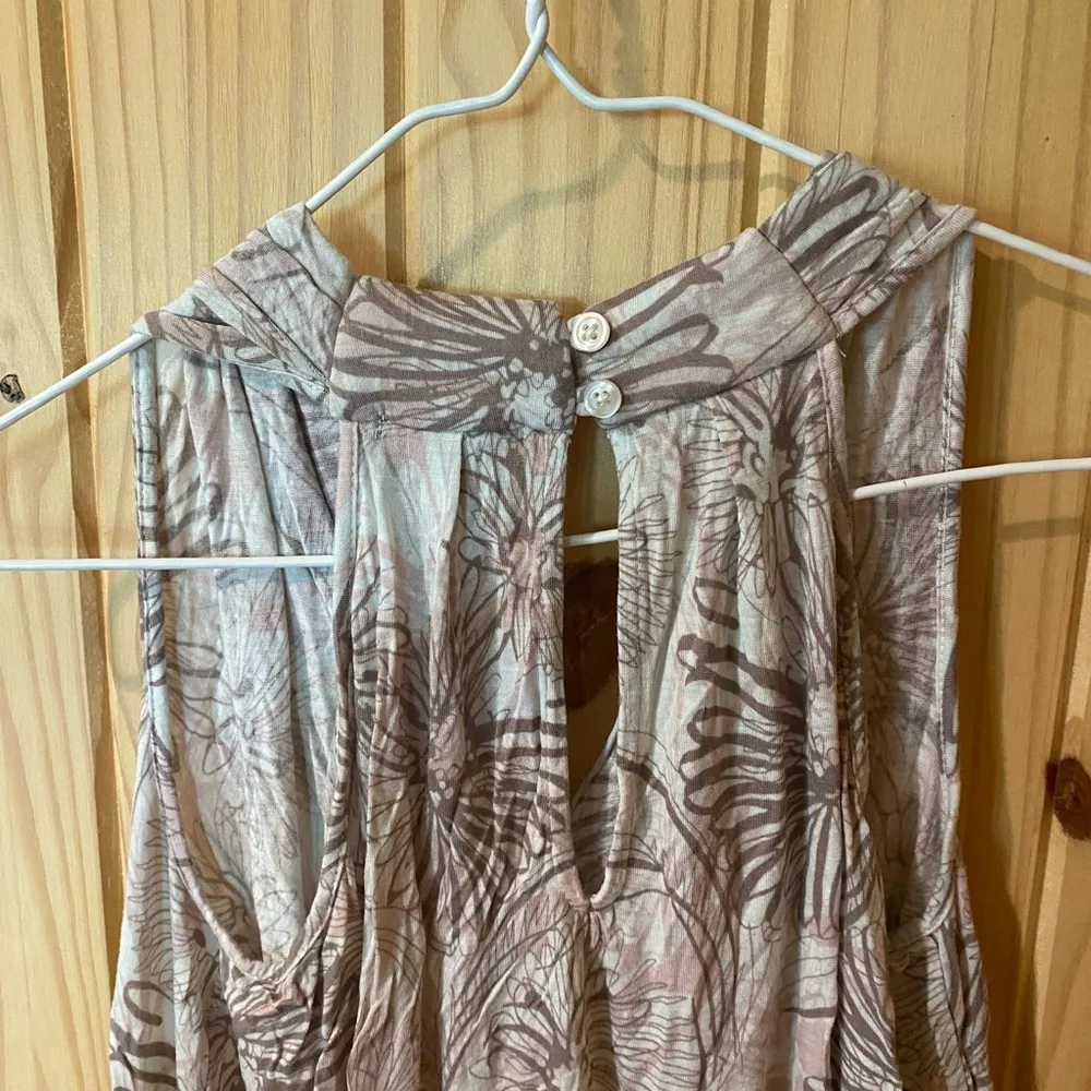 Floral Sleeveless Top - Cream and Brown - Image 5