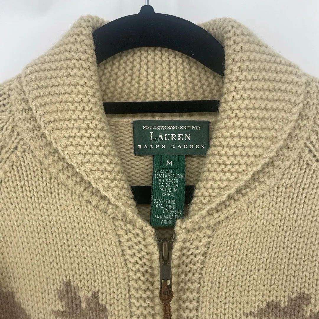 Vintage Lauren Ralph Lauren Hand Knit Landscape Wool Cardigan sz M Fisherman Dog - Image 4