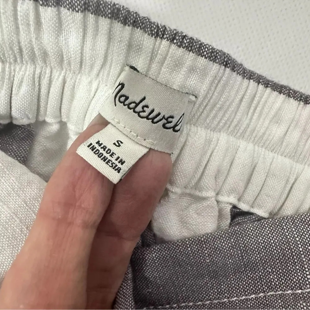 MADEWELL Skirt Midi Grey White Striped Overlay Wrap Tulip Hem Slit Linen Blend S - Image 4