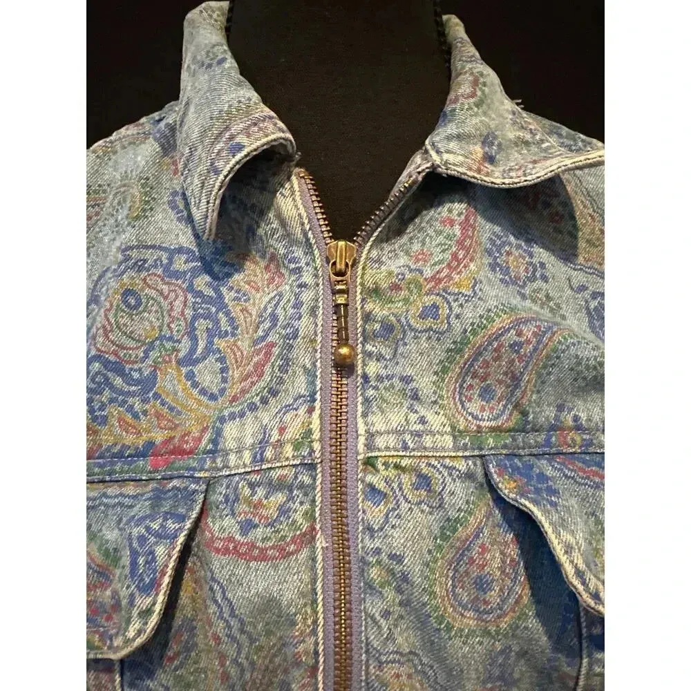 Lizwear Paisley Blue Jean Jacket Cropped Sz Sm - Image 2