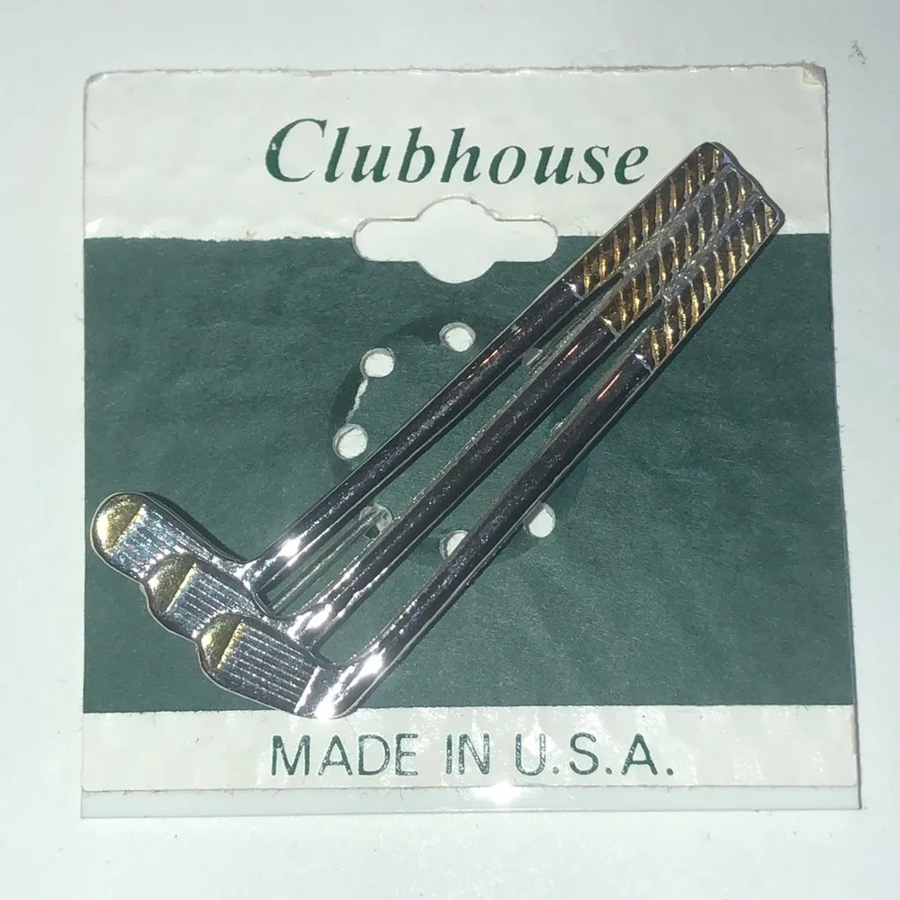Clubhouse Vintage Gold Tone & Silver Tone Golf Club Brooch Pin - Image 2