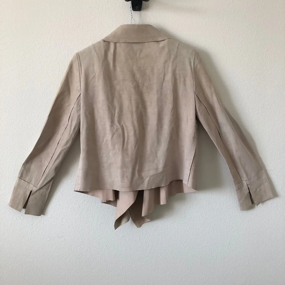 St. John Taupe Goat Suede Draped Open Jacket. Sz 2 - Image 3