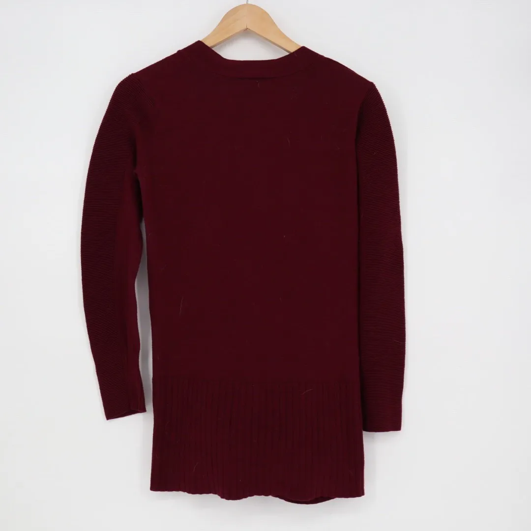 devotion by cyrus Burgundy Ribbed Knit Open Long Sleeve Cardigan Sweater Size S Red - Image 5