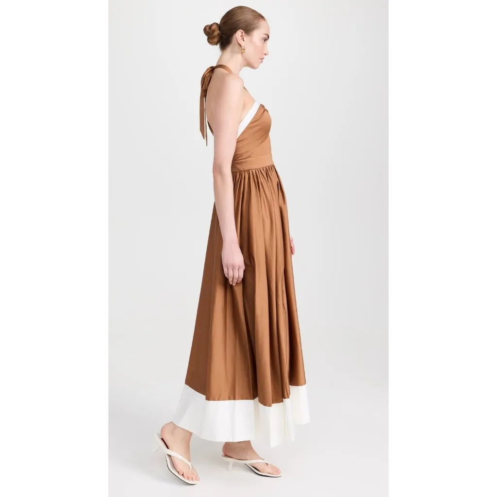 NWT Alice + Olivia Beatrix in Tan Vanilla Cotton Halter Maxi Dress 8 $595 - Image 7