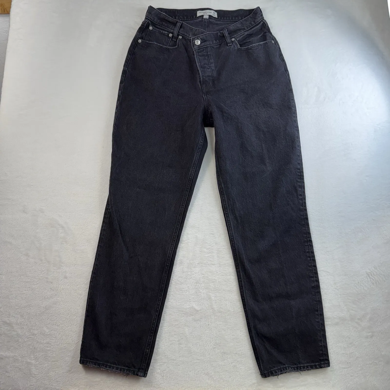 Abercrombie Fitch 29 8 Curve Love High Rise Dad Jeans Asymmetrical Waist Black - Image 5