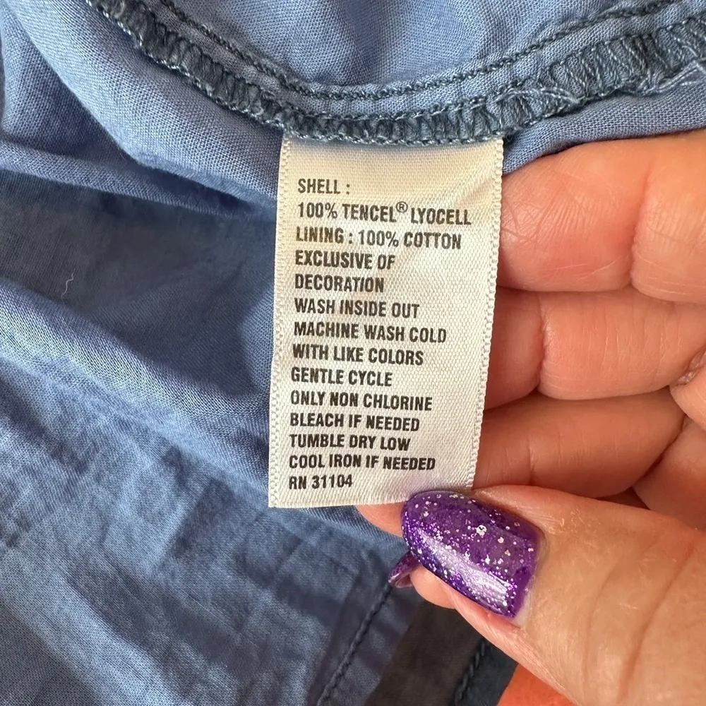 2 for $15 Crown & Ivy
Blue Rainbow Denim Stitch Ruffled Peplum Top Size M - Image 5