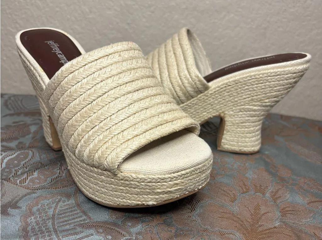 Jeffrey Campbell Sulky Slide Sandal Heel Beige Raffia Size 6.5 - Image 2