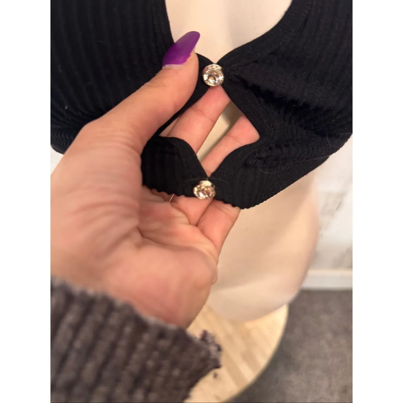 Wardrobe Essentials Black Ribbed Cut Out Crop Top S/M Y2K Clubwear Stretch Tank - Image 2