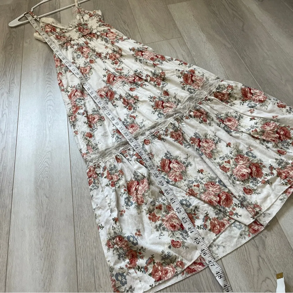 Floral Maxi Dress lace tiered Red White (small) romantic feminine cottagecore - Image 4