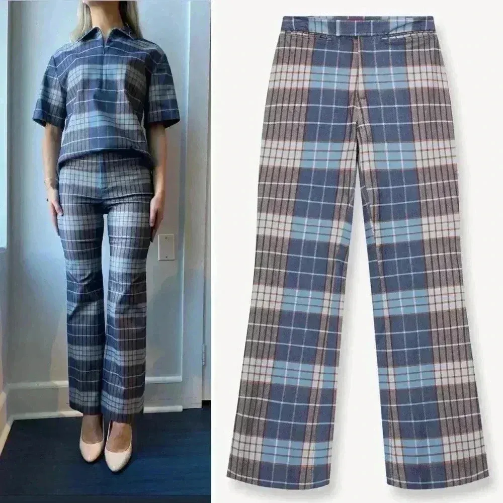 NWT - STAUD Pirouette French Blue plaid Pant Trousers Size XS - Image 4