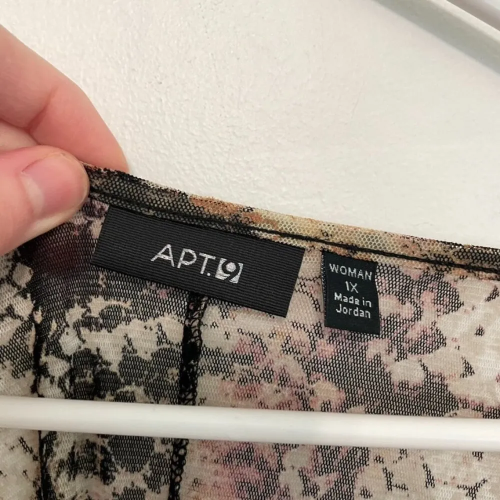 APT. 9 Plus Size Cream Beige Black Brown Snakeskin Snake Belted Tie Mesh Blouse - Image 4