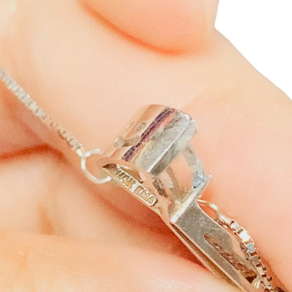 14K White Gold Trillion Cut Aquamarine Round Diamond Earrings and Necklace Set - Image 6