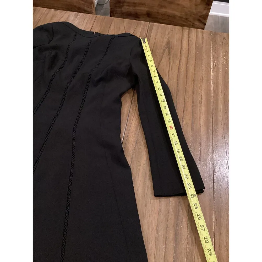 Teri Jon bateau neck crepe A Line Knee Length Dress Eyelet Long Sleeve Black 6 - Image 5