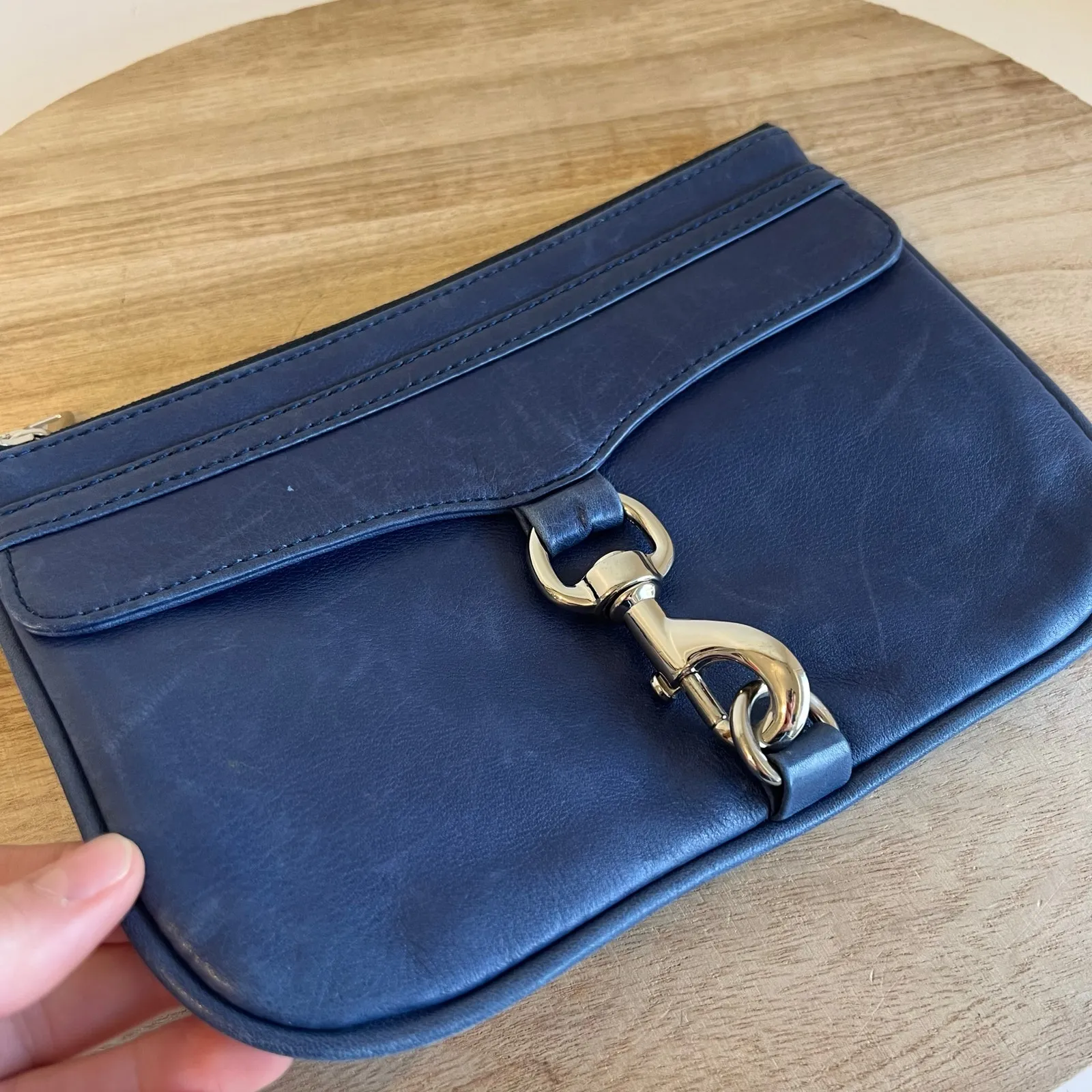 Rebecca Minkoff Blue Soft Genuine Leather Silver Clip Small Wristlet Bag - Image 3