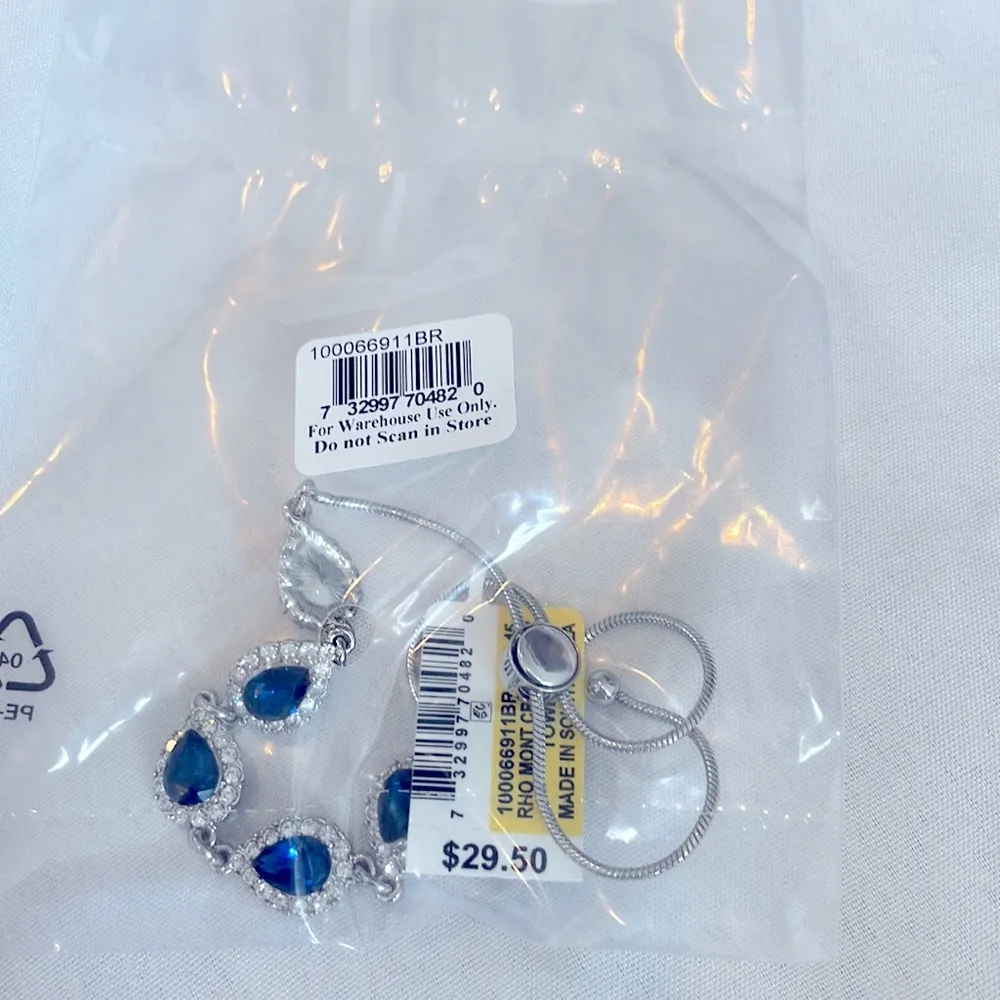 Charter Club silver tone Crystal and blue stones slider adjustable bracelet NWT - Image 2