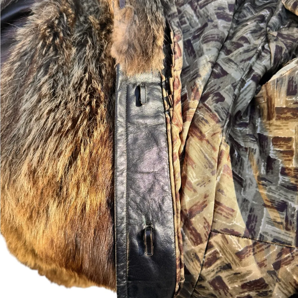 Vintage 1970s Raccoon Fur Leather Coat Mid Length Belted Boho Heritage Luxe GUC Brown Size 8 - Image 14