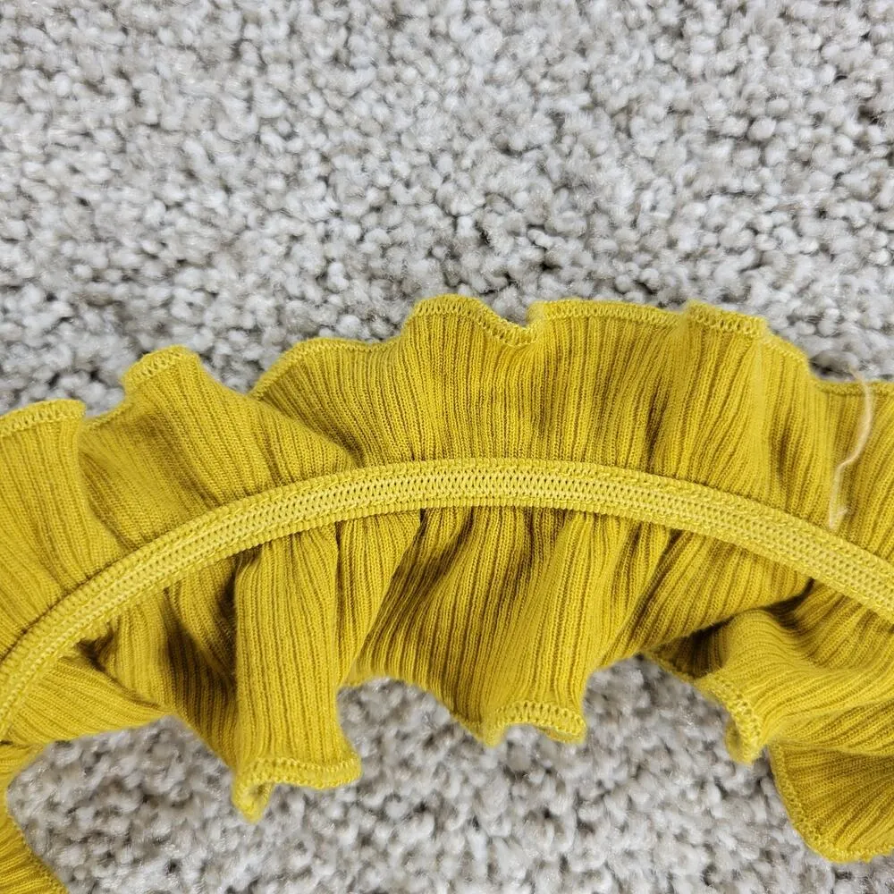 Illa Illa Babydoll Top Womens Medium Yellow Ribbed Knit Tank Top Ruffle Strap - Image 8