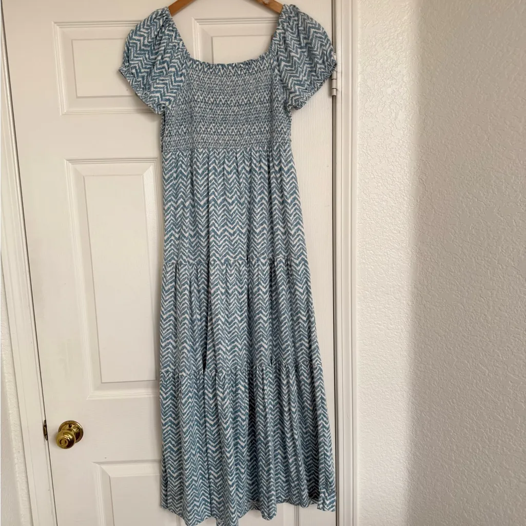 Anthropologie Daily Practice by Anthropologie Tiered Maxi Dress Blue White Small - Image 6
