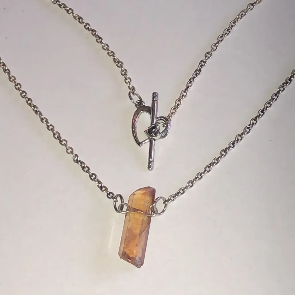 Elegant Aged Silver Tone Necklace with Rainbow Amber Pendant - Image 4