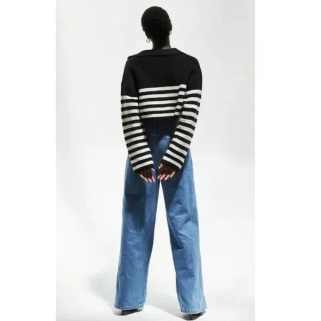 Crescent x Stile Collection Corbin Striped Collared Cropped Knit Sweater Small - Image 2