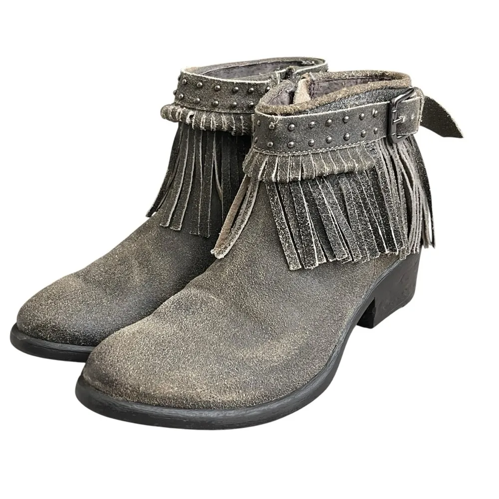 Nomad Janis Fringe Leather Ankle Boots Women’s Size 8 Charcoal Grey Western - Image 4