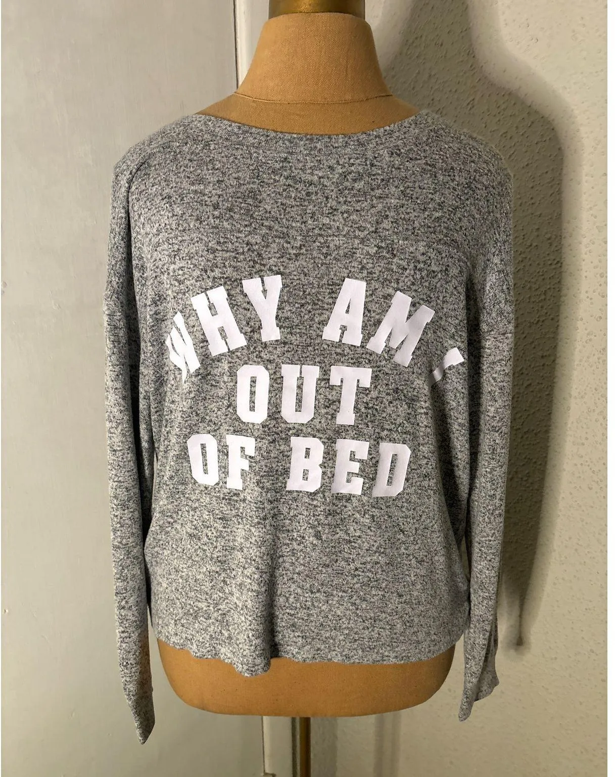 Victoria Secret Pink Why Am I Out of Bed Gray/White T-Shirt XS Cozycore Comfy - Image 3