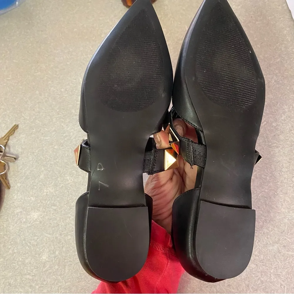 Steve Madden  Black Meghan Gold Studded Minimalist Coastal Goth Pointed Toe Flats - Image 7