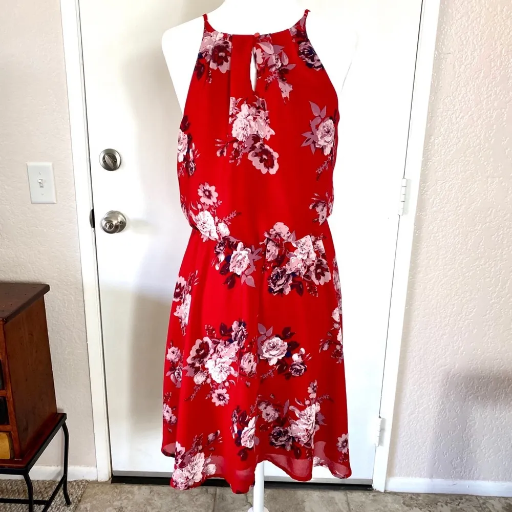 Red Floral Halter Dress - Image 2