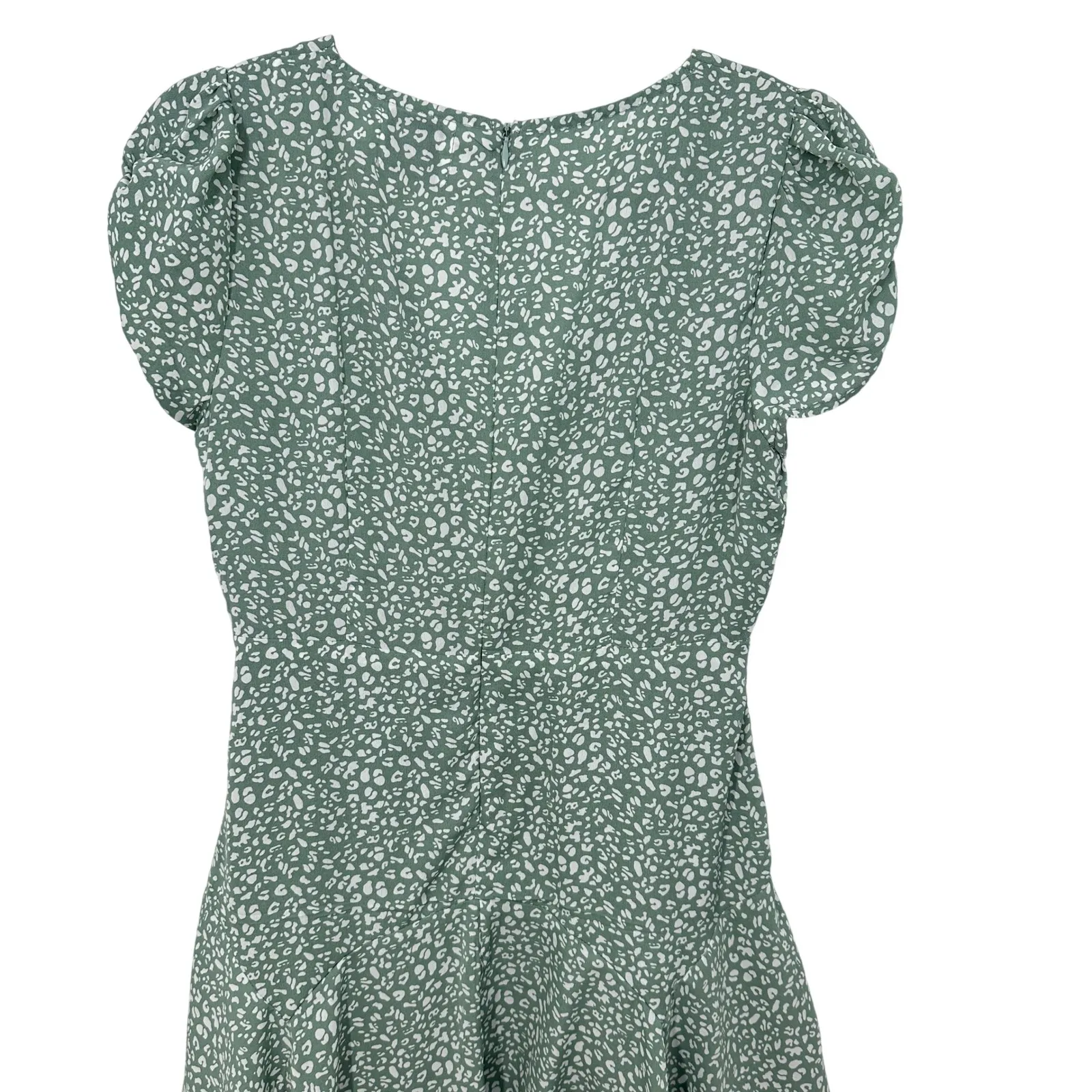 Princess Polly Green White Floral Print V Neck Puff Sleeve Mini Dress Size 4 - Image 2