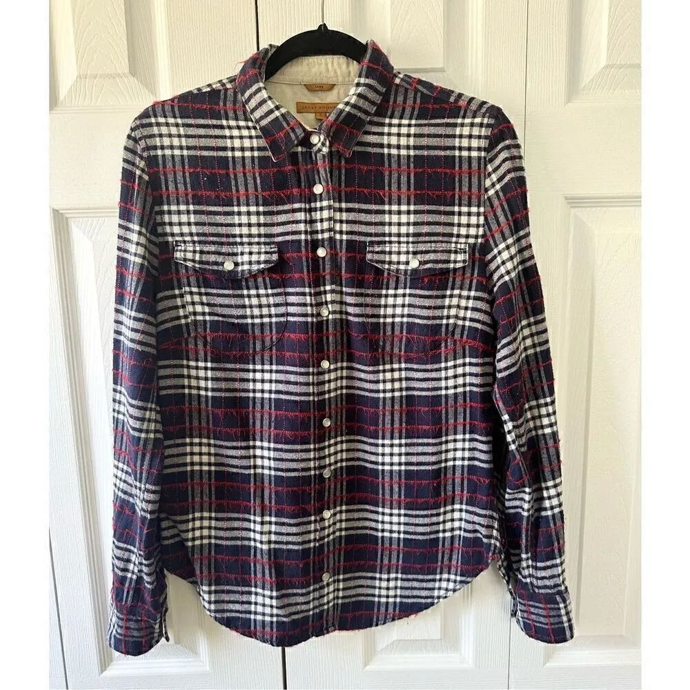 Jachs Girlfriend Lena Plaid Flannel Distressed Button Down Shirt - Image 3