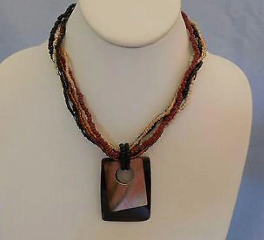 Fabulous Beaded Multi Strand Necklace W Shell Pendant. Very Beachy! - Image 3
