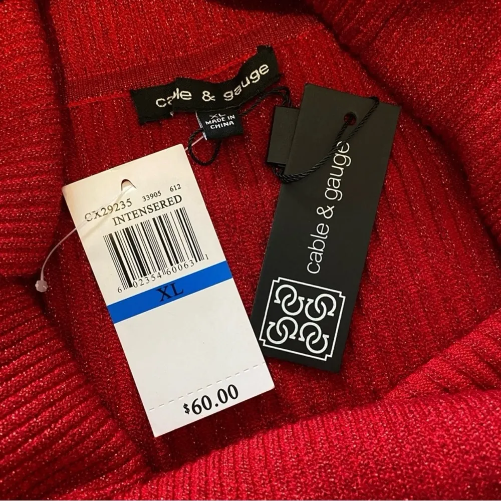 Cable & Gauge Red Metallic Pullover Cowl Neck Sweater Size XL - Image 6