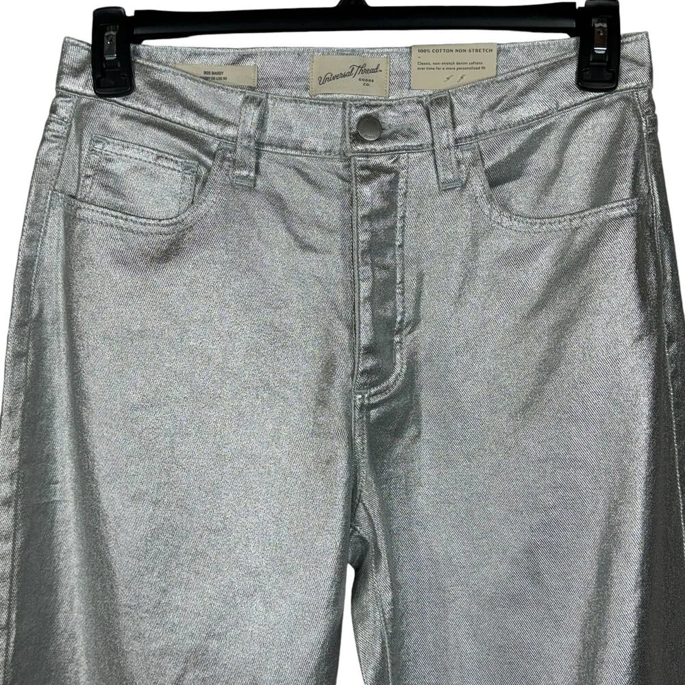 Universal Thread SZ 4R 90's Baggy Jeans Shiny Silver Hi-Rise 100% Cotton New - Image 2