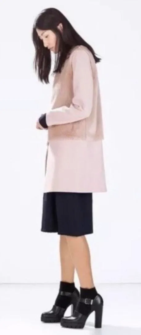 Pink Wool Fur Peacoat small - Image 2