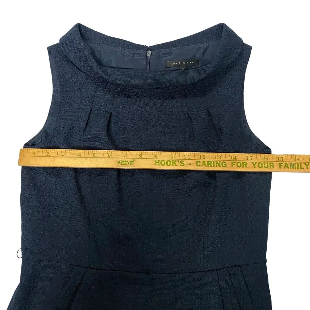 David Meister 8 Navy Blue Retro Portrait Collar Assymetric Sheath Dress Academia - Image 13