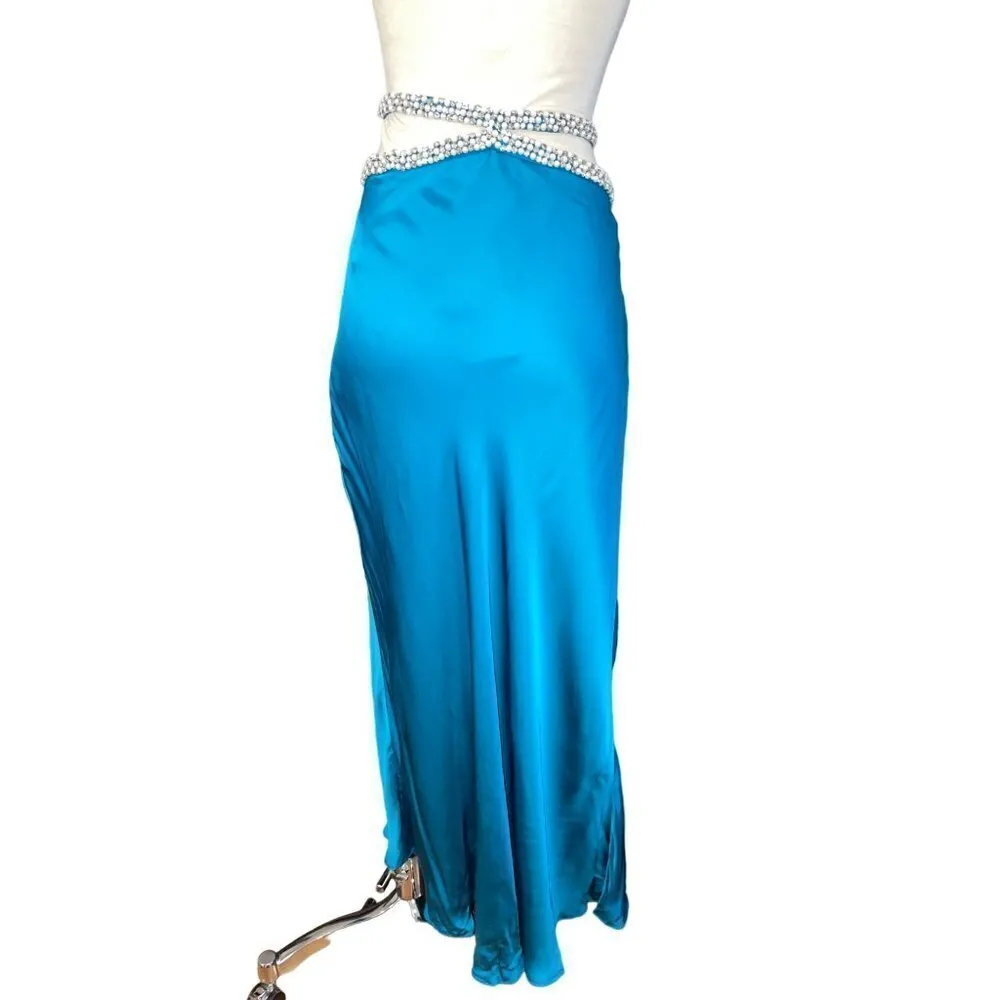 Yaura Fife Satin Crystal Waist Cut out Skirt in Blue XSmall New Womens Midi Size XS - Image 7
