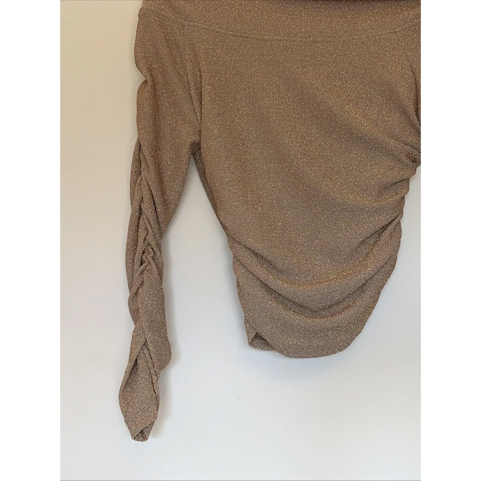 ITMFL Gold Sparkle Metallic Ruched Vneck Cropped Blouse Top Shirt Womens Small - Image 11
