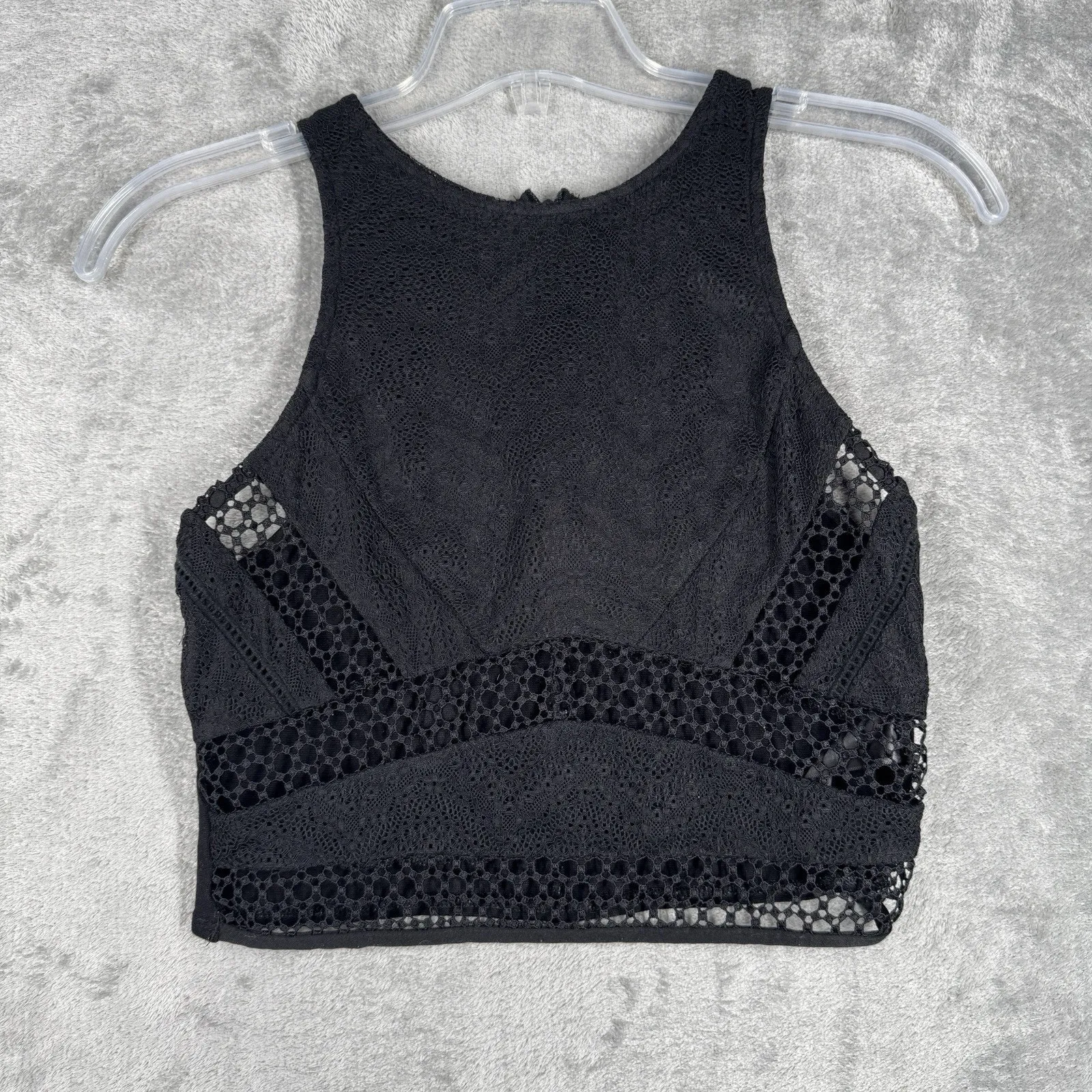 Top Shop Shirt Women 4 Black Crop Top Sheer Lace Casual Neutral Party Whimsygoth - Image 2