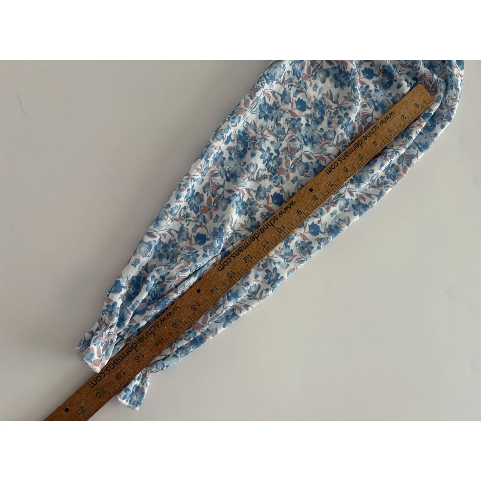 Pink Lily Milkmaid Top Size Small Blue Floral Coquette Smocked Ruffle Whimsy - Image 10