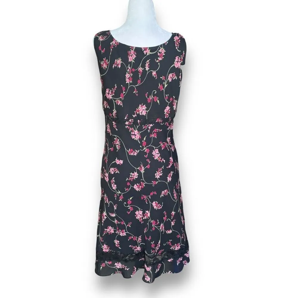 Vintage 90s All That Jazz Dress Black Hot Pink Floral Lace Trimmed Sleeveless Black - Image 2
